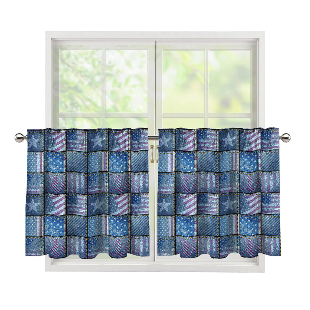 American Denim Patchwork Pattern Print Tier Curtains
