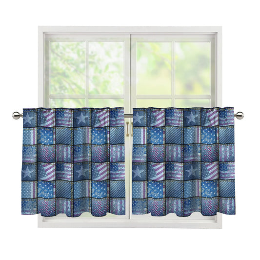 American Denim Patchwork Pattern Print Tier Curtains