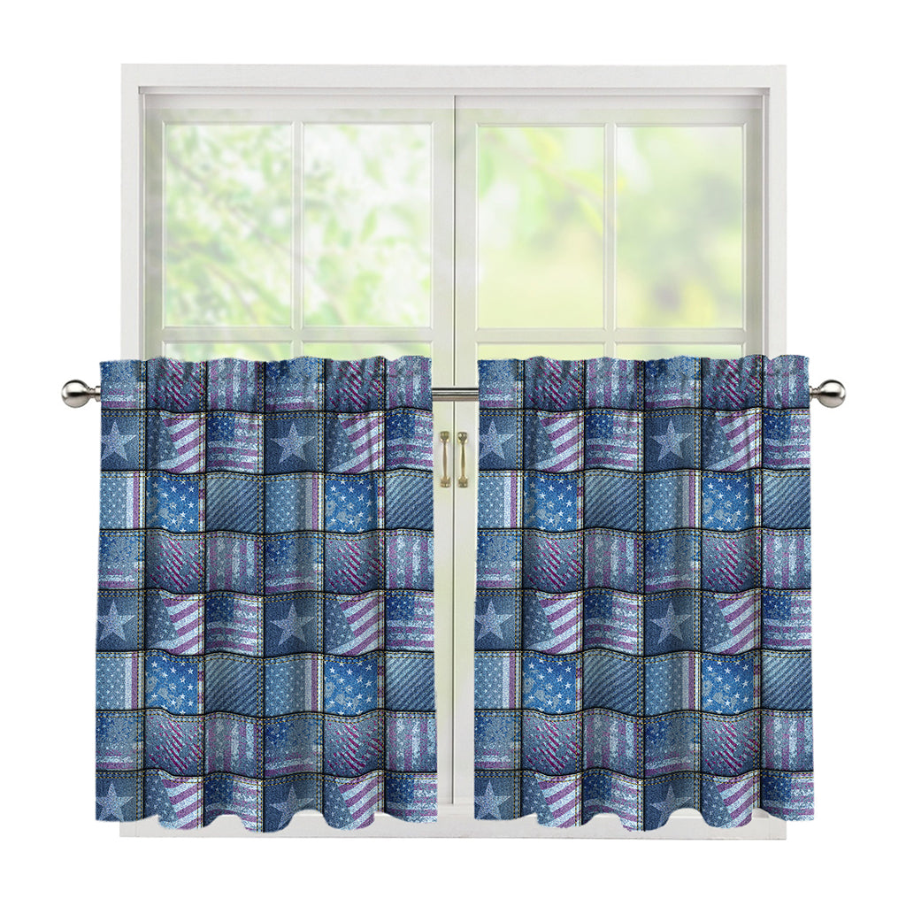 American Denim Patchwork Pattern Print Tier Curtains
