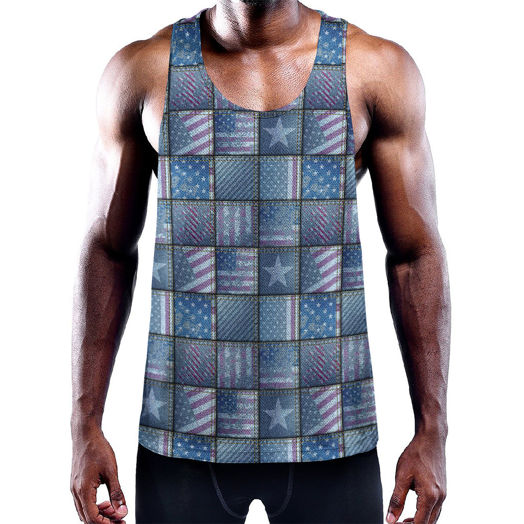 American Denim Patchwork Pattern Print Training Tank Top