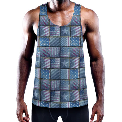 American Denim Patchwork Pattern Print Training Tank Top