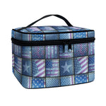 American Denim Patchwork Pattern Print Travel Makeup Bag