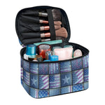American Denim Patchwork Pattern Print Travel Makeup Bag