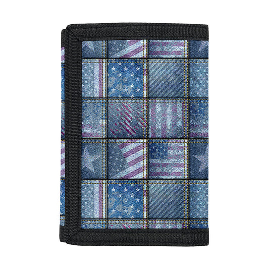 American Denim Patchwork Pattern Print Trifold Wallet