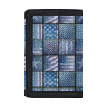American Denim Patchwork Pattern Print Trifold Wallet