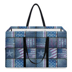 American Denim Patchwork Pattern Print Utility Tote Bag