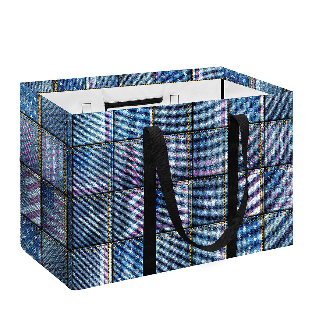 American Denim Patchwork Pattern Print Utility Tote Bag