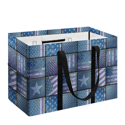 American Denim Patchwork Pattern Print Utility Tote Bag