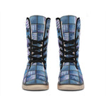 American Denim Patchwork Pattern Print Winter Boots