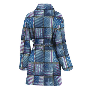 American Denim Patchwork Pattern Print Women's Bathrobe