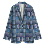 American Denim Patchwork Pattern Print Women's Blazer