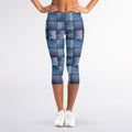 American Denim Patchwork Pattern Print Women's Capri Leggings