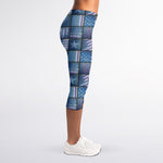 American Denim Patchwork Pattern Print Women's Capri Leggings