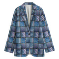 American Denim Patchwork Pattern Print Women's Cotton Blazer
