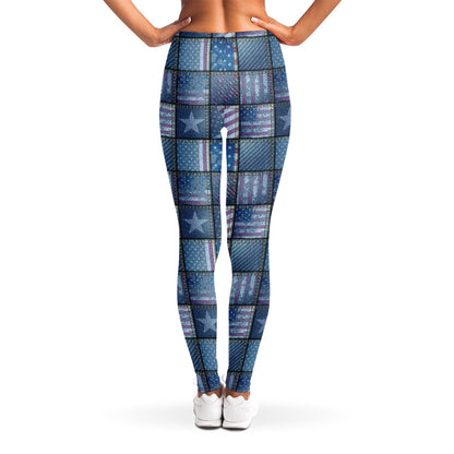American Denim Patchwork Pattern Print Women's Leggings