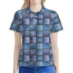 American Denim Patchwork Pattern Print Women's Polo Shirt