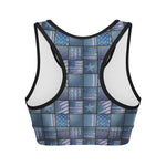 American Denim Patchwork Pattern Print Women's Sports Bra