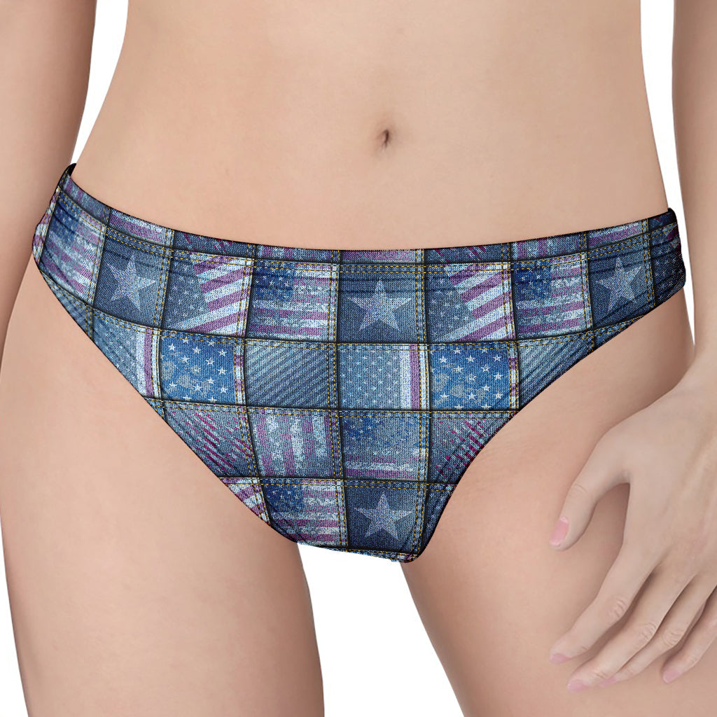 American Denim Patchwork Pattern Print Women's Thong