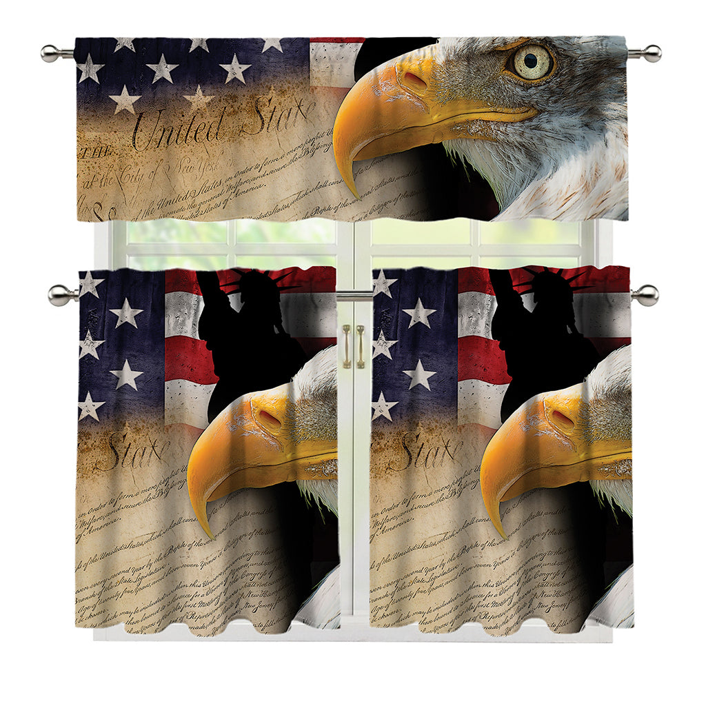 American Dream Of Liberty Print 3 Piece Kitchen Curtains
