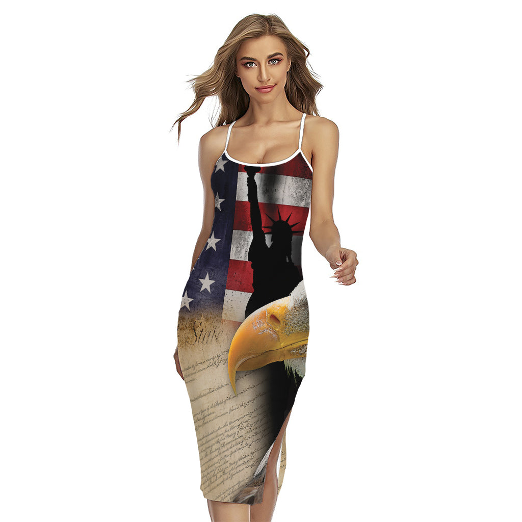 American Dream Of Liberty Print Cross Back Cami Dress