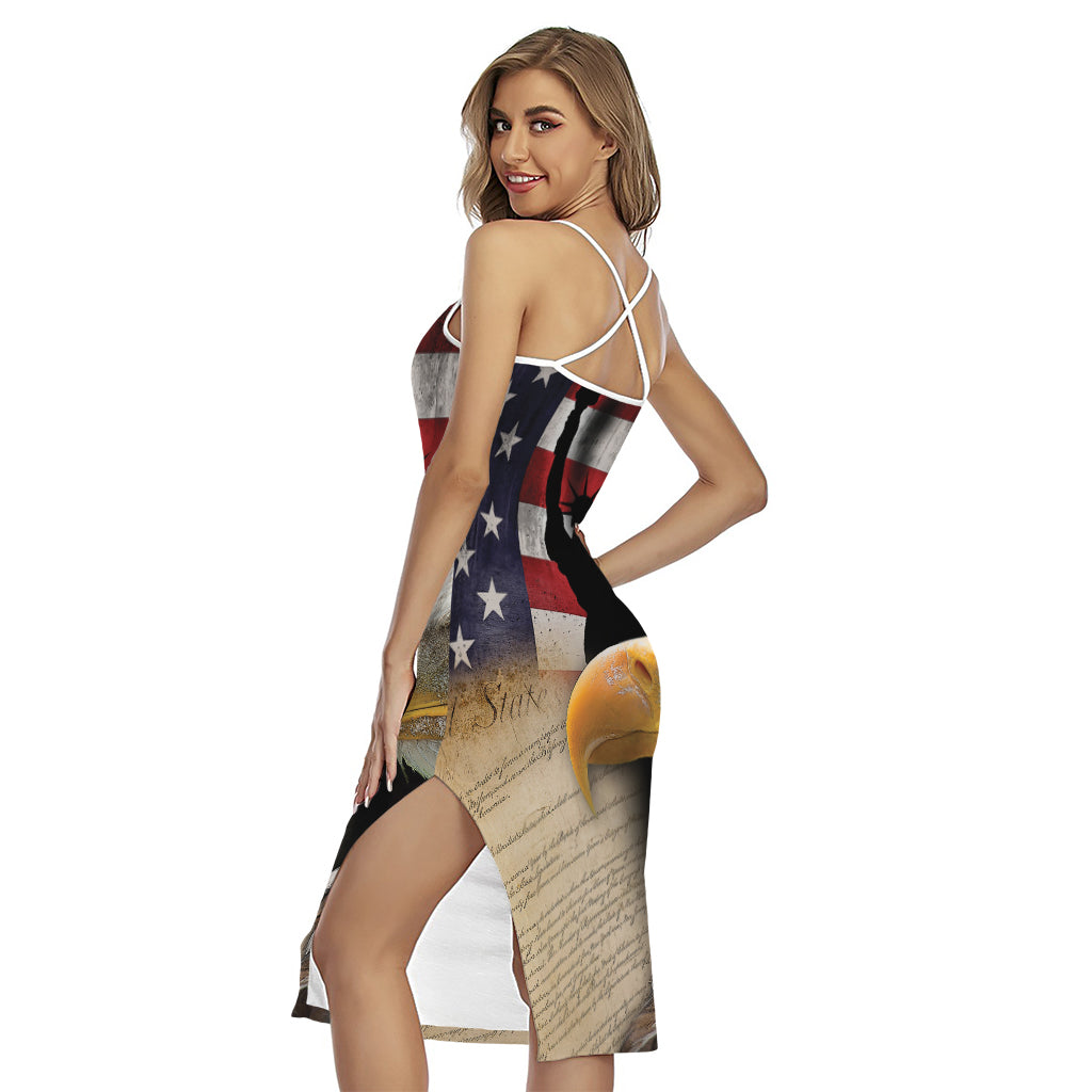 American Dream Of Liberty Print Cross Back Cami Dress