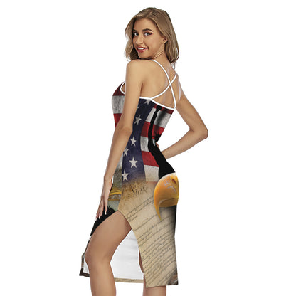 American Dream Of Liberty Print Cross Back Cami Dress