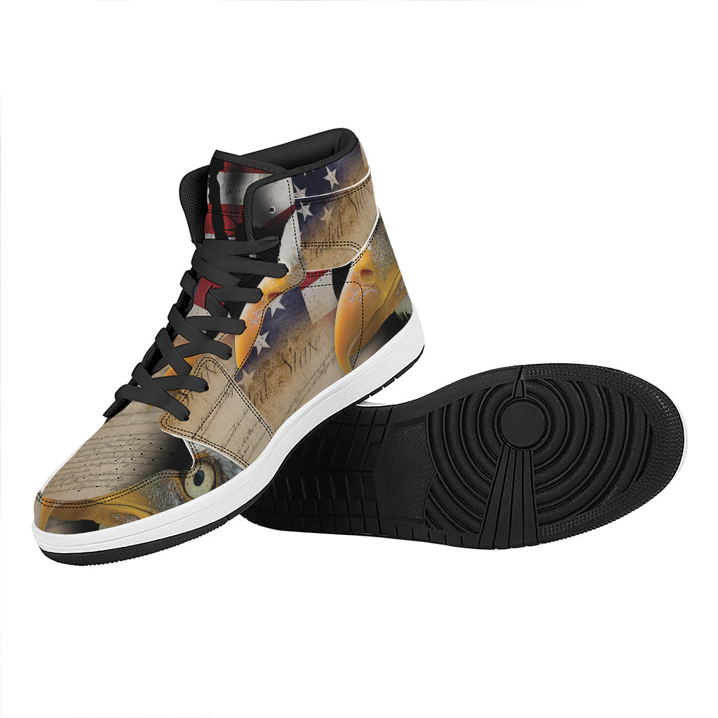 American Dream Of Liberty Print High Top Leather Sneakers