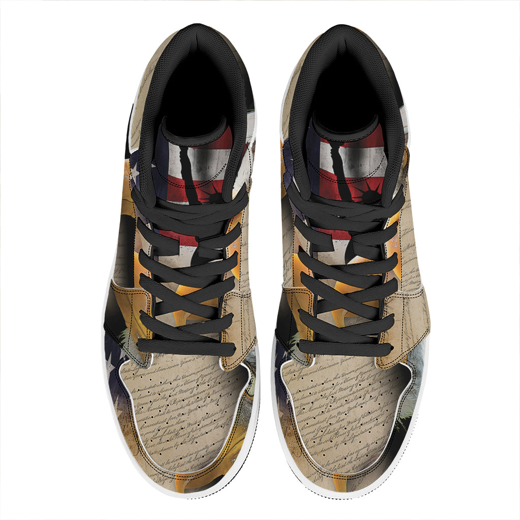 American Dream Of Liberty Print High Top Leather Sneakers