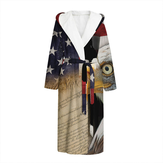 American Dream Of Liberty Print Hooded Bathrobe