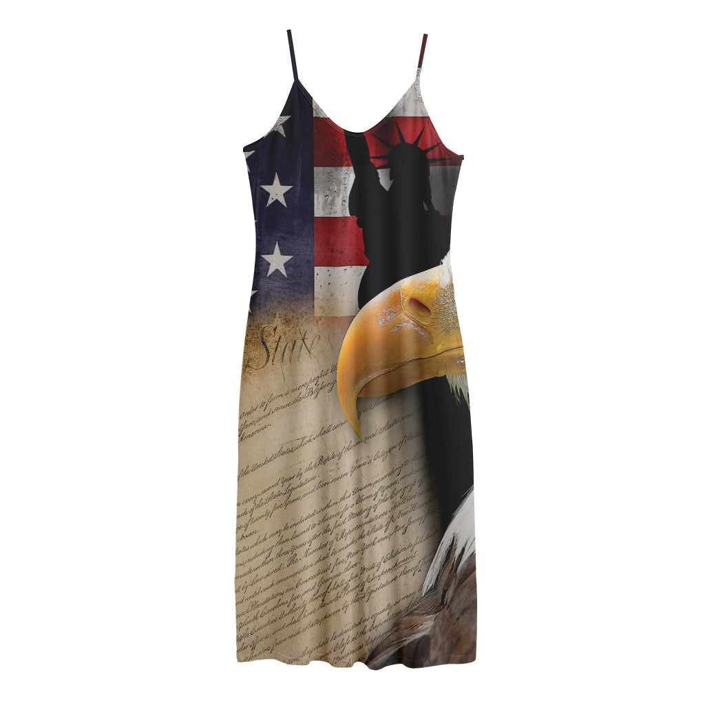 American Dream Of Liberty Print Jersey Midi Cami Dress