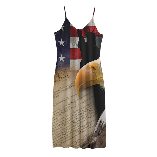American Dream Of Liberty Print Jersey Midi Cami Dress