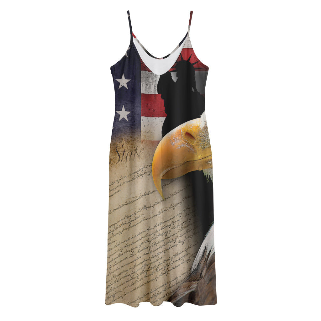 American Dream Of Liberty Print Jersey Midi Cami Dress