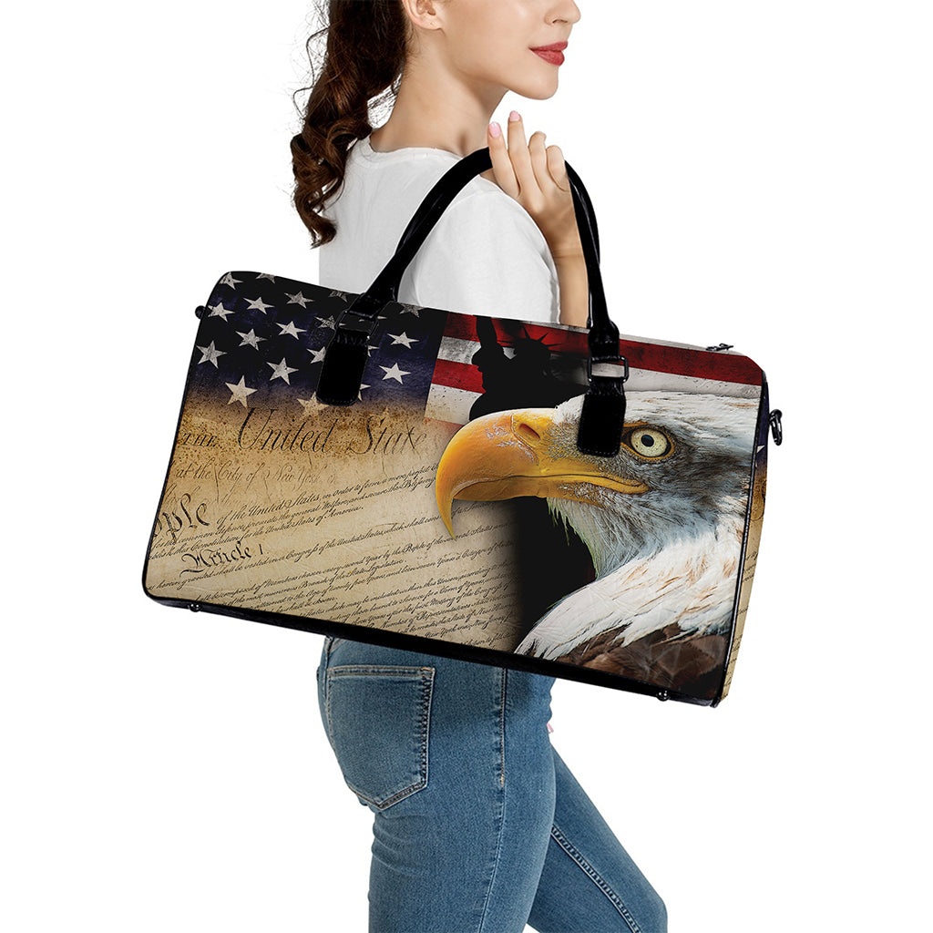 American Dream Of Liberty Print Leather Duffle Bag
