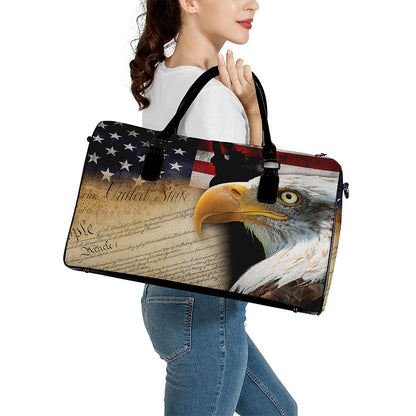 American Dream Of Liberty Print Leather Duffle Bag