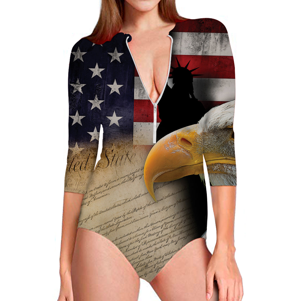 American Dream Of Liberty Print Long Sleeve Swimsuit