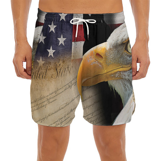 American Dream Of Liberty Print Men's Split Running Shorts