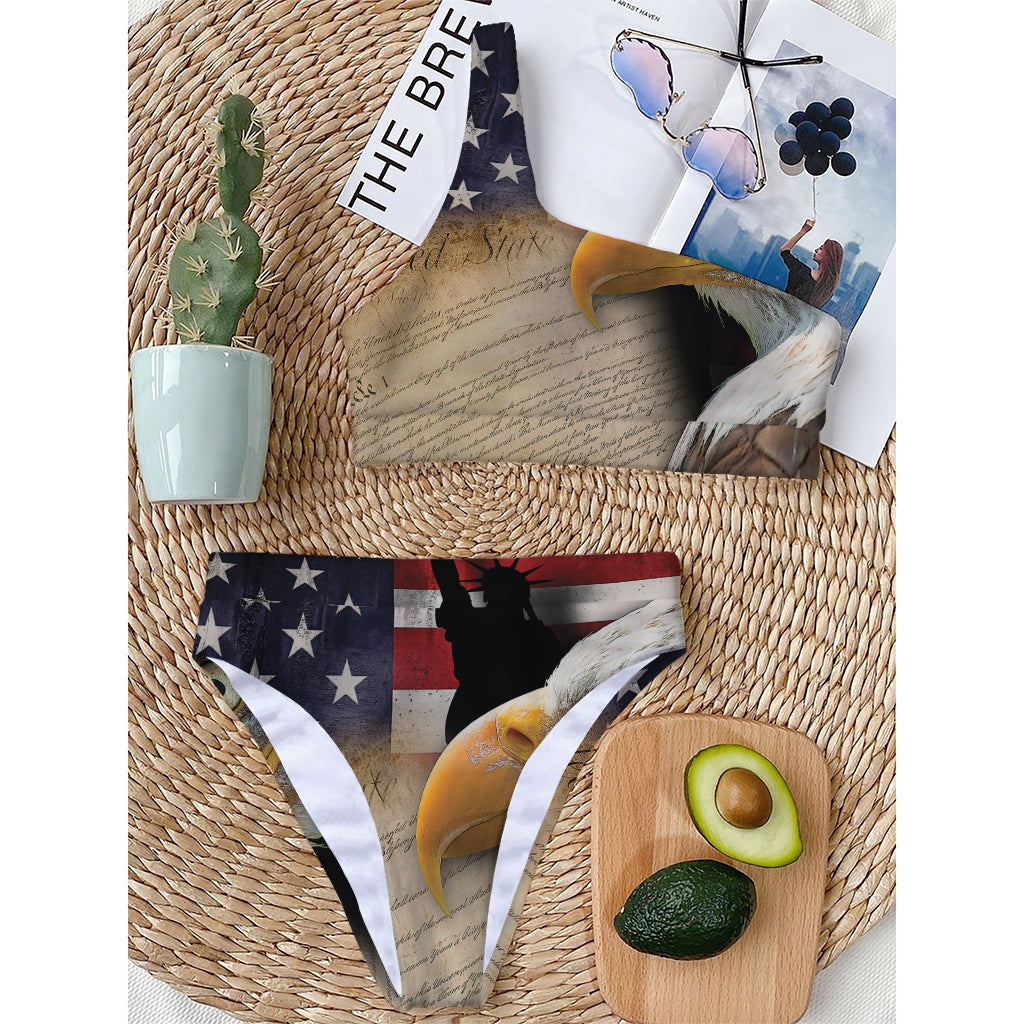 American Dream Of Liberty Print One Shoulder Bikini Top