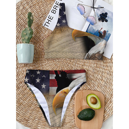 American Dream Of Liberty Print One Shoulder Bikini Top
