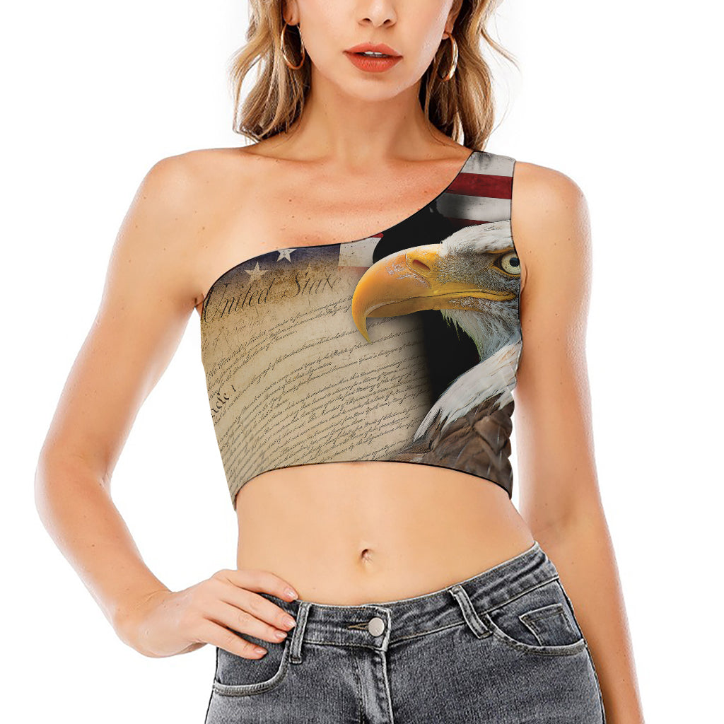 American Dream Of Liberty Print One Shoulder Crop Top
