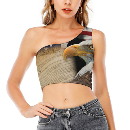 American Dream Of Liberty Print One Shoulder Crop Top