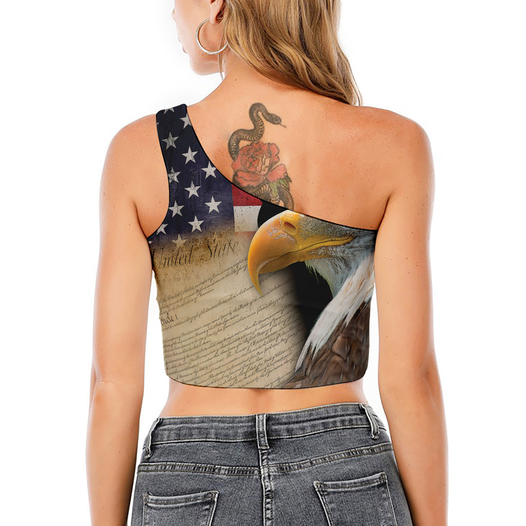American Dream Of Liberty Print One Shoulder Crop Top