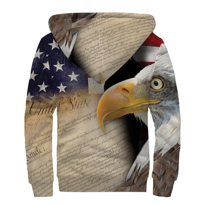 American Dream Of Liberty Print Sherpa Lined Zip Up Hoodie
