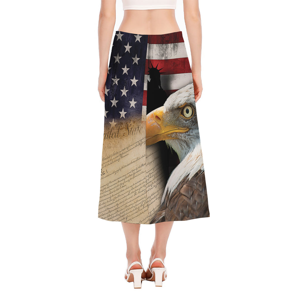 American Dream Of Liberty Print Side Slit Midi Skirt