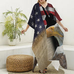 American Dream Of Liberty Print Silk V-Neck Kaftan Dress