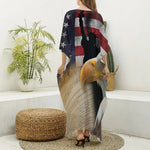American Dream Of Liberty Print Silk V-Neck Kaftan Dress