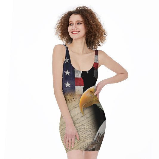 American Dream Of Liberty Print Sleeveless Bodycon Dress