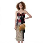 American Dream Of Liberty Print Slim Fit Midi Cami Dress