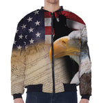 American Dream Of Liberty Print Zip Sleeve Bomber Jacket