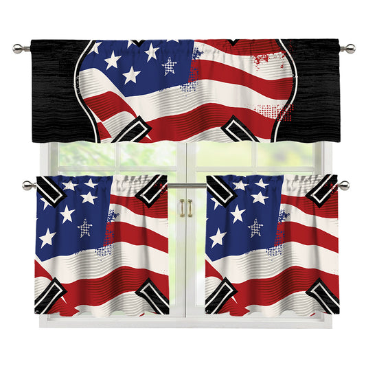 American Firefighter Emblem Print 3 Piece Kitchen Curtains