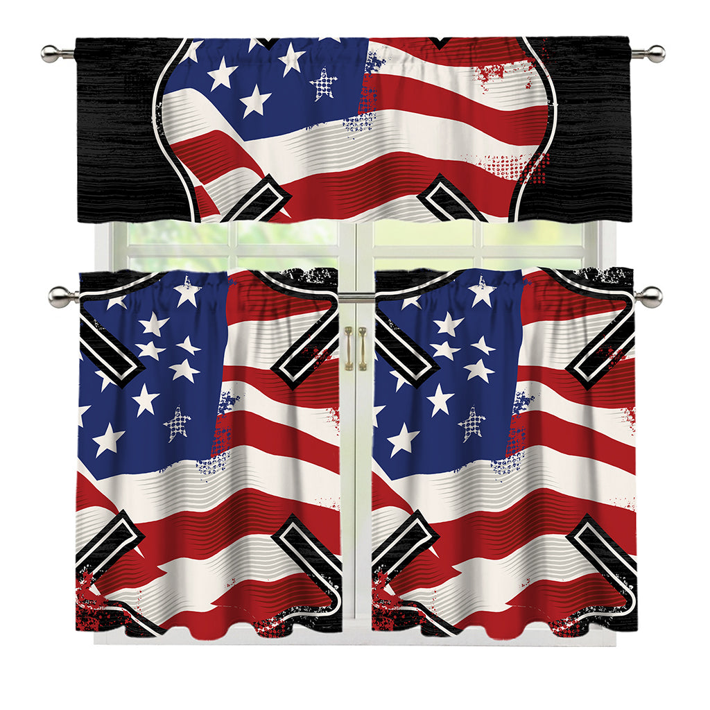American Firefighter Emblem Print 3 Piece Kitchen Curtains